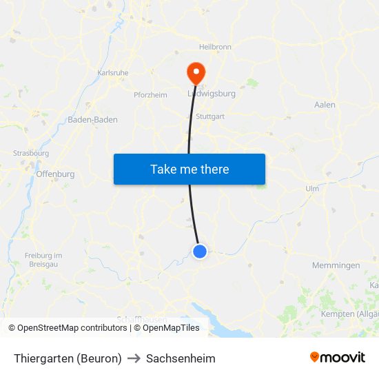 Thiergarten (Beuron) to Sachsenheim map