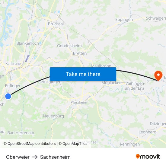 Oberweier to Sachsenheim map