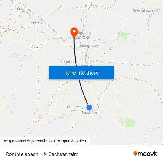 Rommelsbach to Sachsenheim map