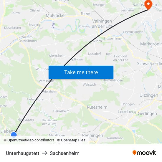 Unterhaugstett to Sachsenheim map