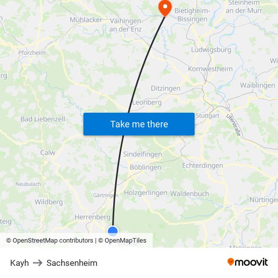 Kayh to Sachsenheim map