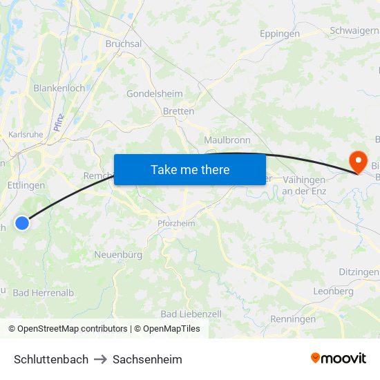Schluttenbach to Sachsenheim map