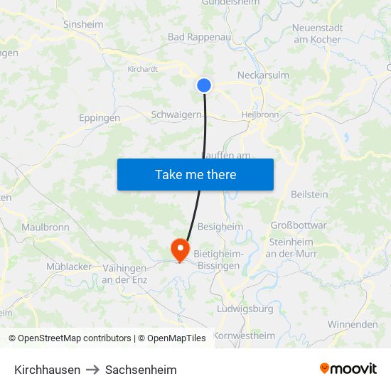 Kirchhausen to Sachsenheim map