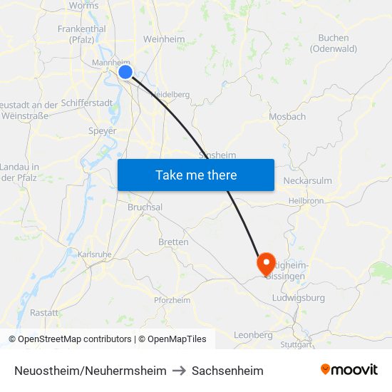 Neuostheim/Neuhermsheim to Sachsenheim map
