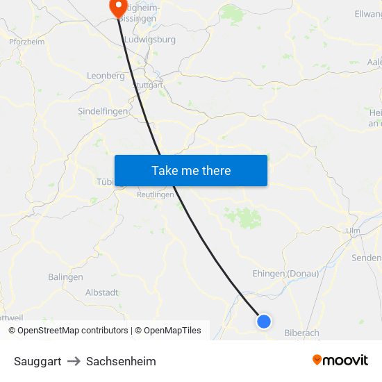 Sauggart to Sachsenheim map