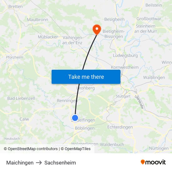 Maichingen to Sachsenheim map
