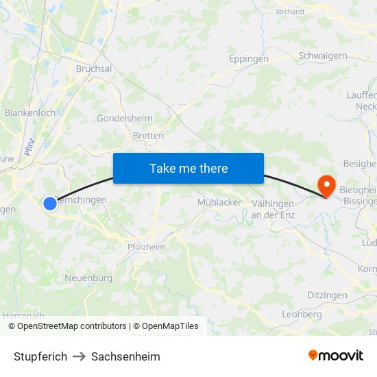 Stupferich to Sachsenheim map