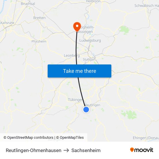 Reutlingen-Ohmenhausen to Sachsenheim map