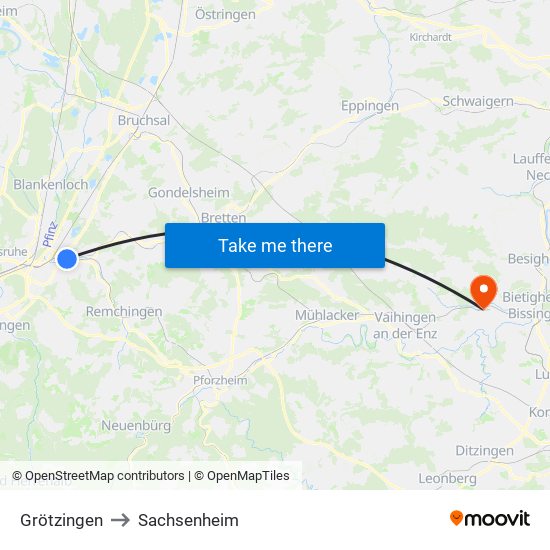 Grötzingen to Sachsenheim map