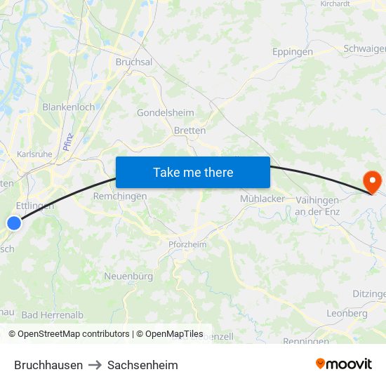 Bruchhausen to Sachsenheim map