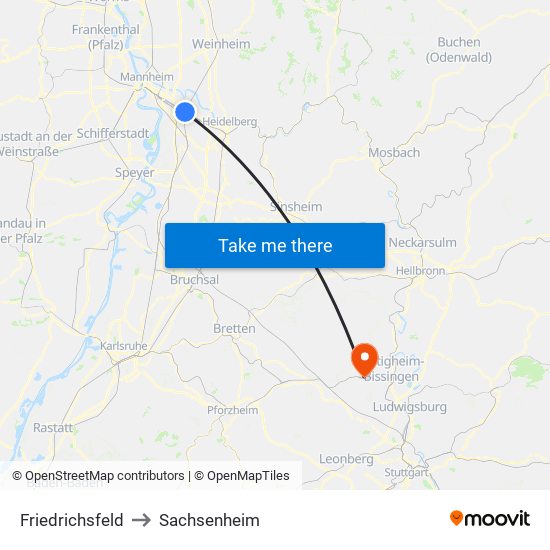 Friedrichsfeld to Sachsenheim map