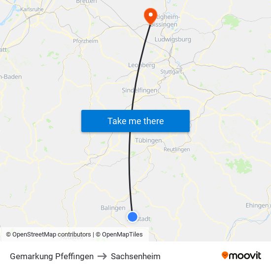 Gemarkung Pfeffingen to Sachsenheim map