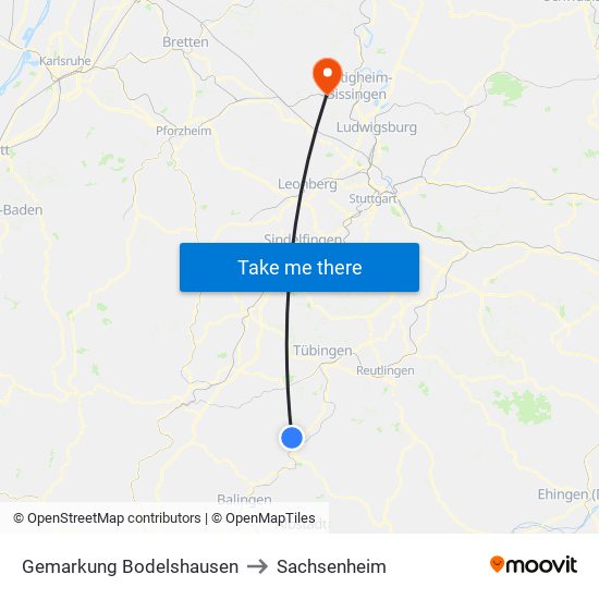 Gemarkung Bodelshausen to Sachsenheim map