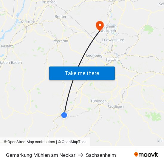 Gemarkung Mühlen am Neckar to Sachsenheim map