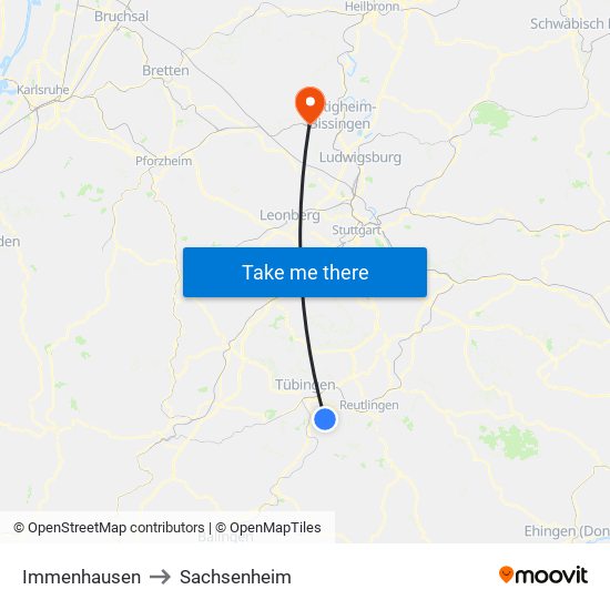 Immenhausen to Sachsenheim map