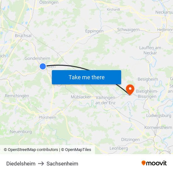 Diedelsheim to Sachsenheim map