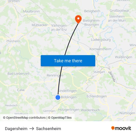 Dagersheim to Sachsenheim map