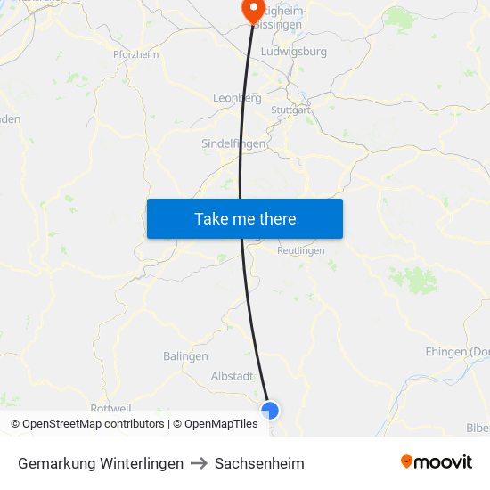Gemarkung Winterlingen to Sachsenheim map