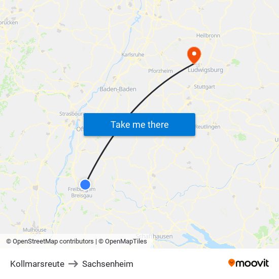 Kollmarsreute to Sachsenheim map