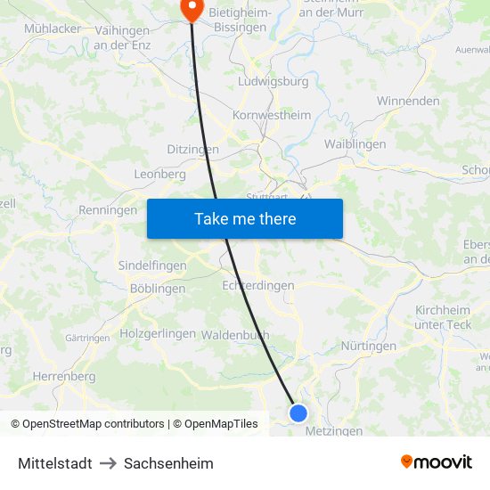 Mittelstadt to Sachsenheim map