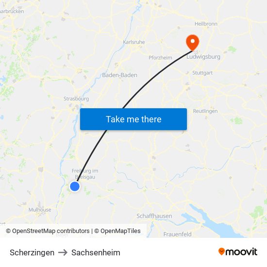 Scherzingen to Sachsenheim map