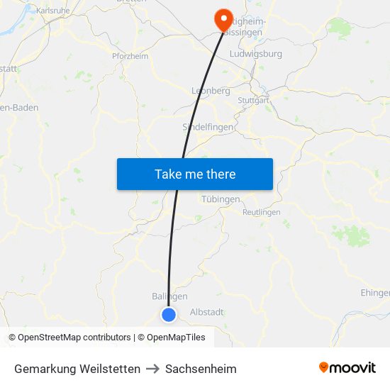 Gemarkung Weilstetten to Sachsenheim map
