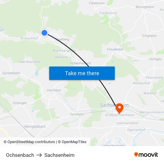 Ochsenbach to Sachsenheim map