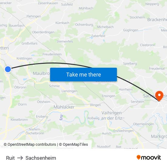 Ruit to Sachsenheim map