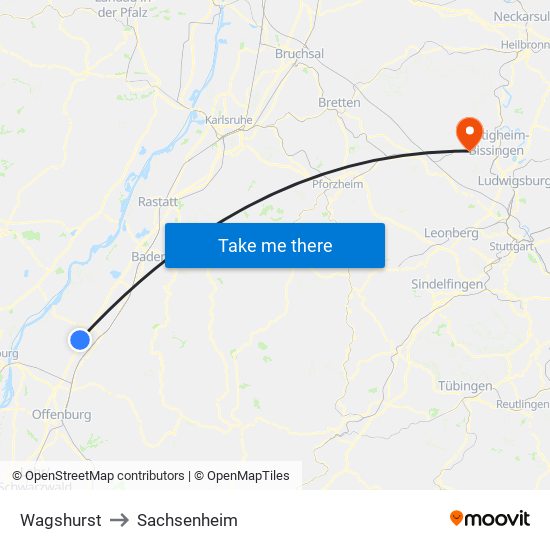 Wagshurst to Sachsenheim map