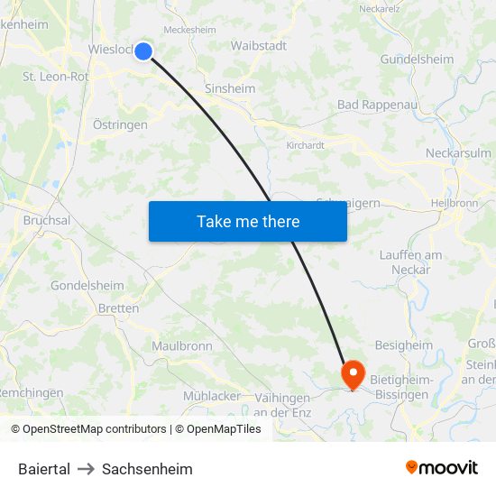 Baiertal to Sachsenheim map