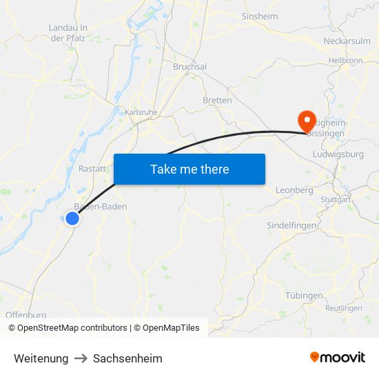 Weitenung to Sachsenheim map