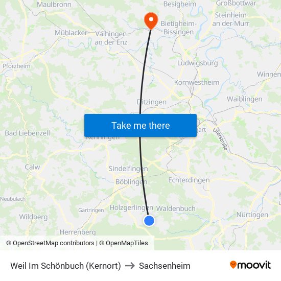 Weil Im Schönbuch (Kernort) to Sachsenheim map