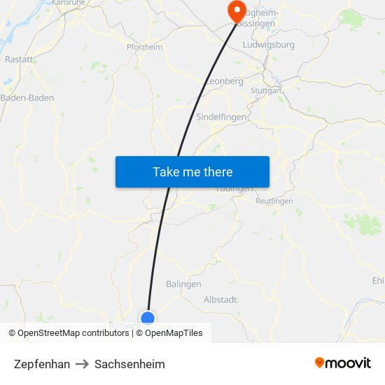 Zepfenhan to Sachsenheim map
