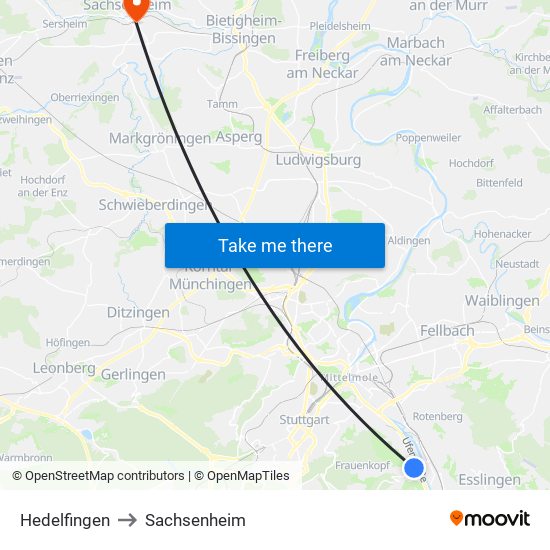 Hedelfingen to Sachsenheim map