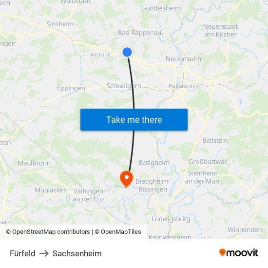 Fürfeld to Sachsenheim map