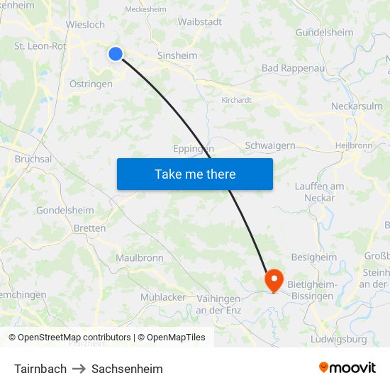 Tairnbach to Sachsenheim map