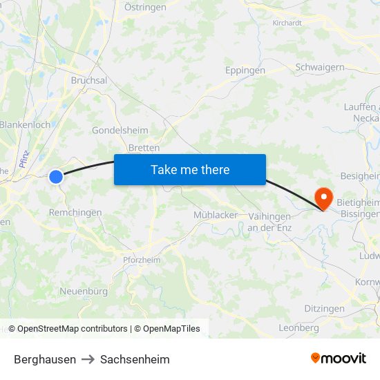 Berghausen to Sachsenheim map