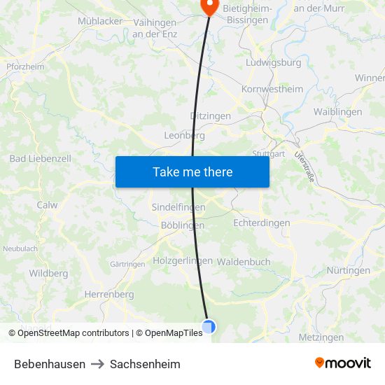 Bebenhausen to Sachsenheim map