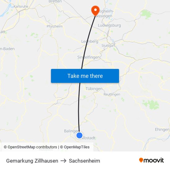 Gemarkung Zillhausen to Sachsenheim map