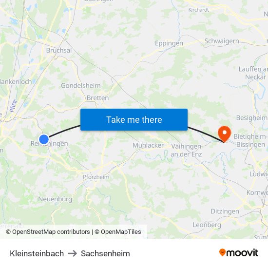 Kleinsteinbach to Sachsenheim map