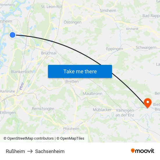 Rußheim to Sachsenheim map