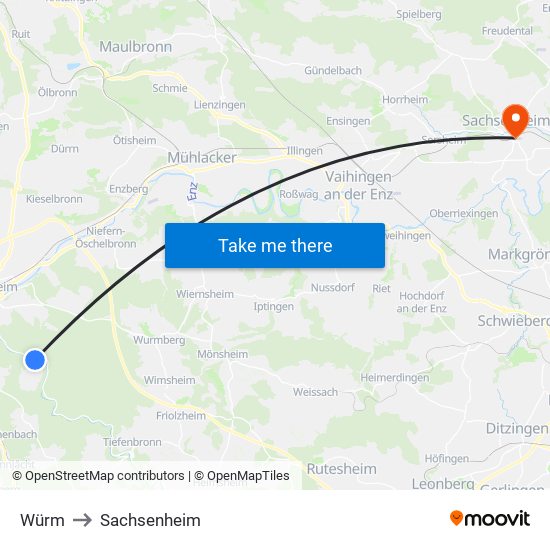 Würm to Sachsenheim map
