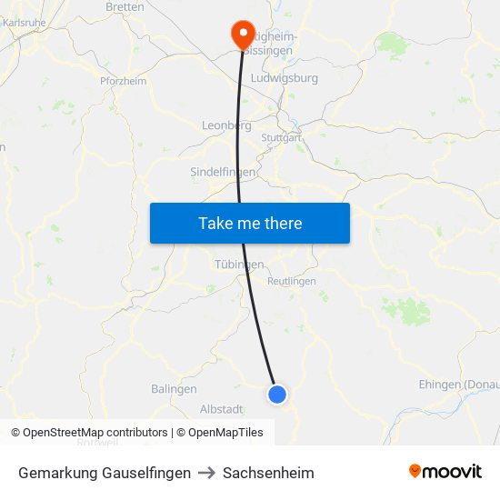 Gemarkung Gauselfingen to Sachsenheim map