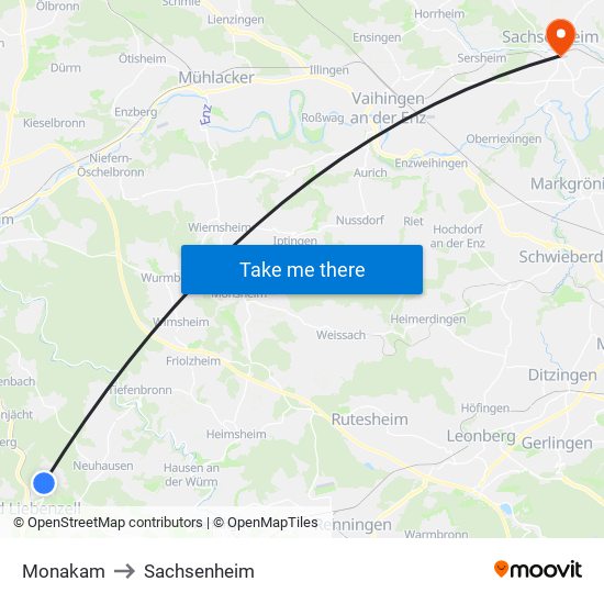 Monakam to Sachsenheim map