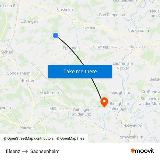 Elsenz to Sachsenheim map