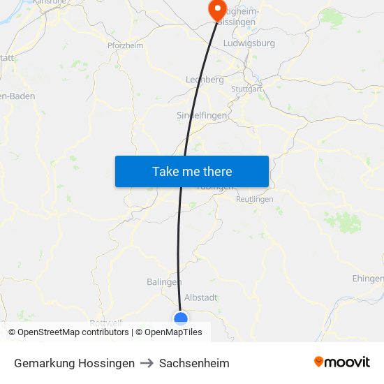 Gemarkung Hossingen to Sachsenheim map