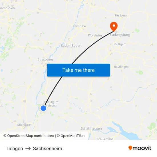 Tiengen to Sachsenheim map