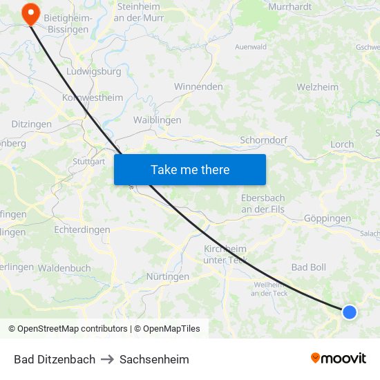 Bad Ditzenbach to Sachsenheim map
