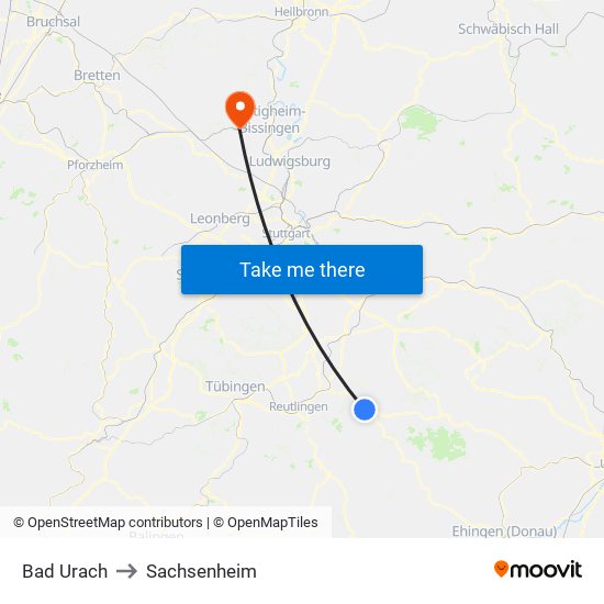 Bad Urach to Sachsenheim map