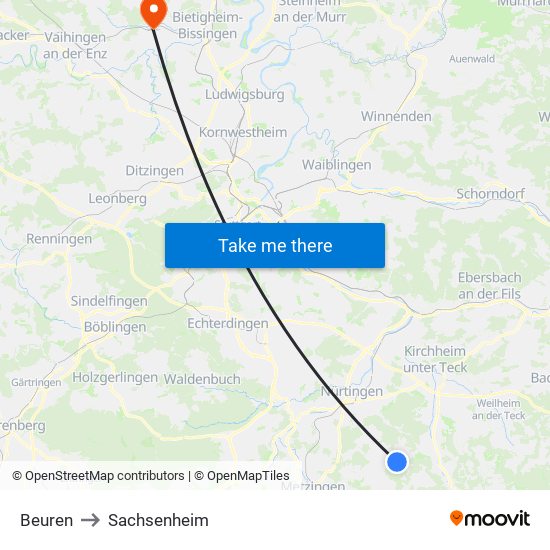 Beuren to Sachsenheim map